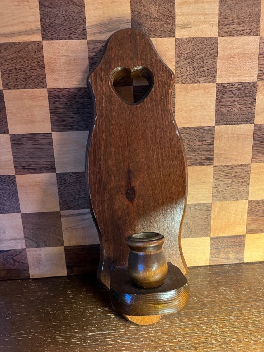 Single Wooden Candle Wall Sconce with Cutout Heart A1230